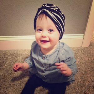 Baby Turban Headwrap Black and White Stripes